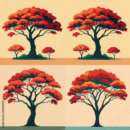 Delonix regia tree illustration