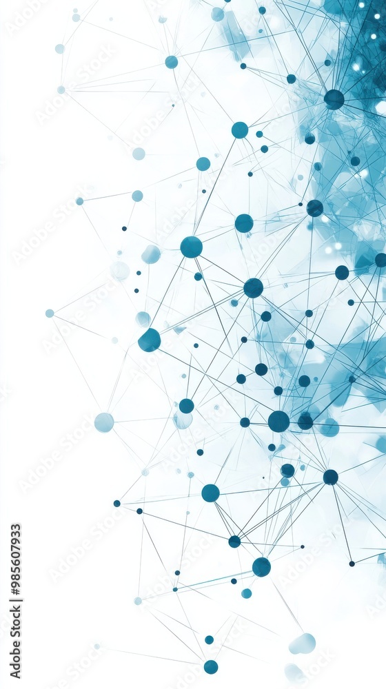 Abstract geometric network with blue and teal interconnected dots on a white background, symbolizing technology and connectivity Abstract geometric network with blue and teal interconnected dots on a white background, symbolizing technology and connectivity