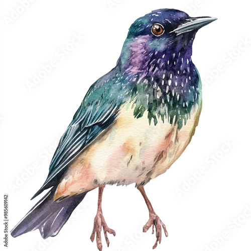 Starling Bird watercolor clipart illustration isolated
