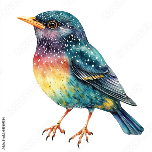 Starling Bird watercolor clipart illustration isolated
