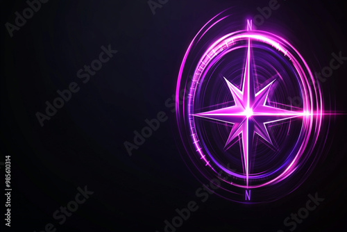 Abstract round compass on black background representing outdoor activities, travel, and tourism with compass