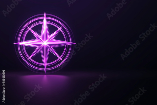 Abstract round compass on black background representing outdoor activities, travel, and tourism with compass