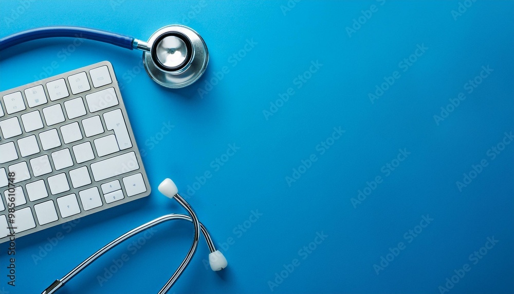 stethoscope on keyboard, copyspace background stethoscope on keyboard, copyspace background