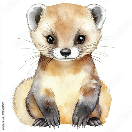 Stone Marten watercolor clipart illustration isolated