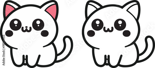 cute white and pink cat line art cartoon style design vector art illustration