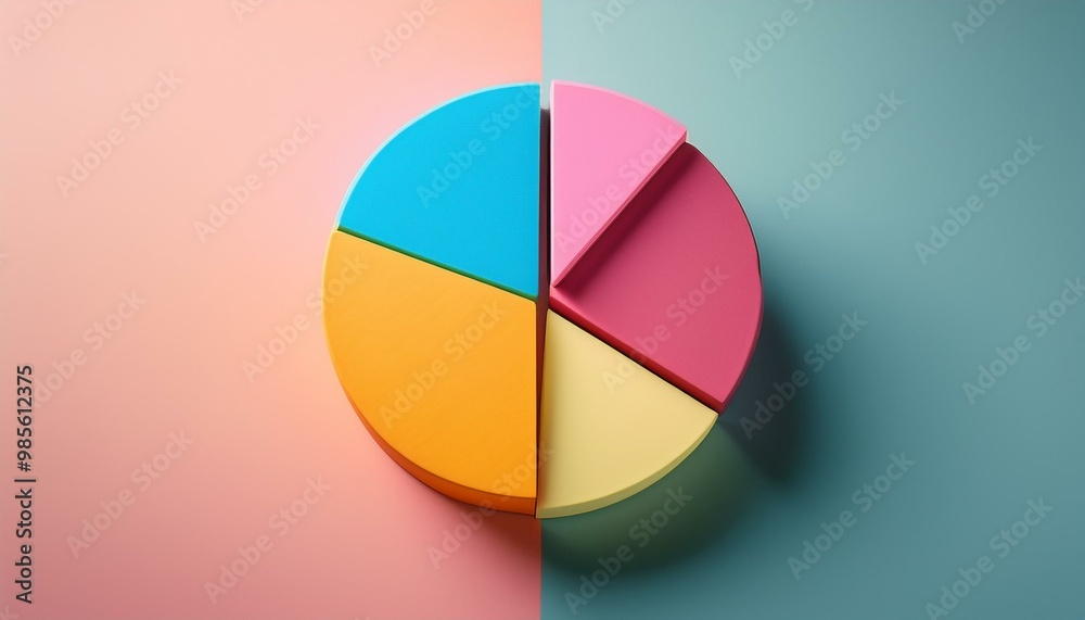 Colorful 3D pie chart on a solid pastel background
