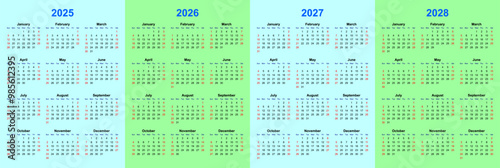 Simple calendar set for 202528 years. vector calendar for diary, mockup, advertisement, company promotion etc use.  photo