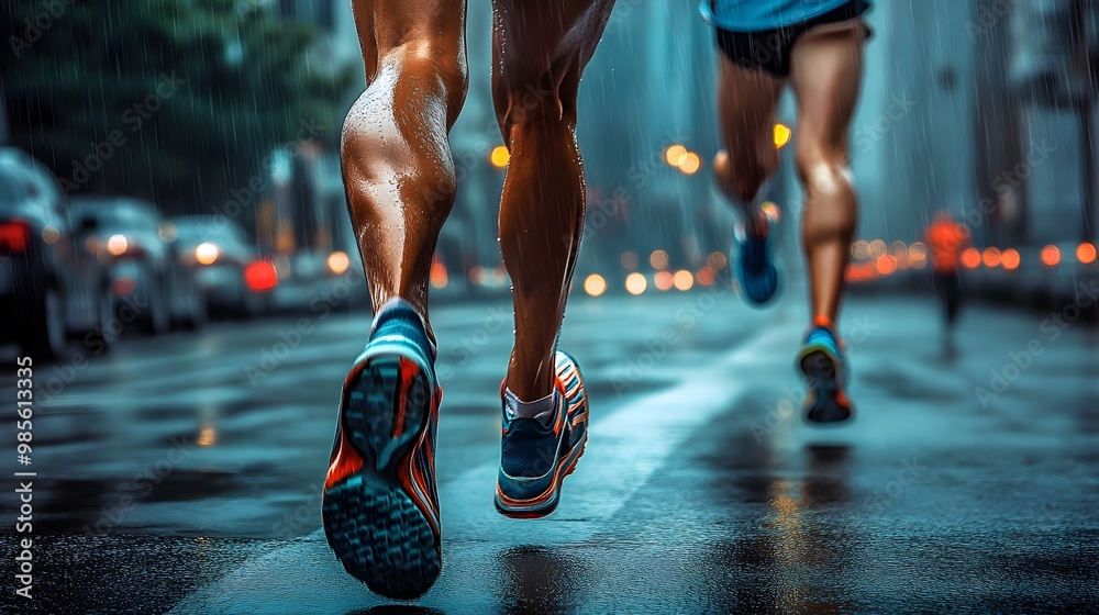 Fototapeta premium shooting technique Real scene, advertising poster shooting techniques, marathon, close-up,