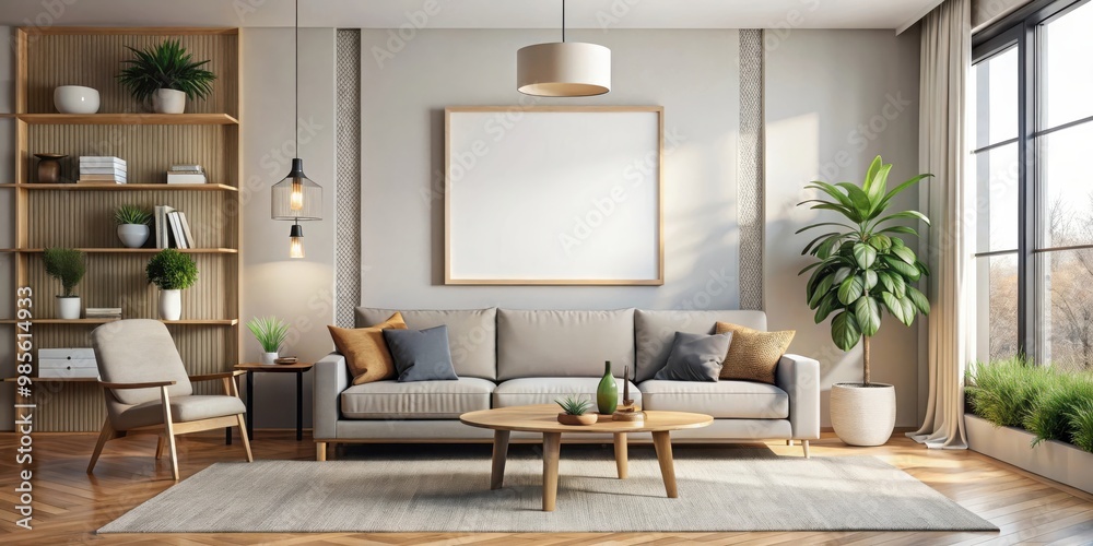 mockup poster in a modern living room interior mockup poster in a modern living room interior