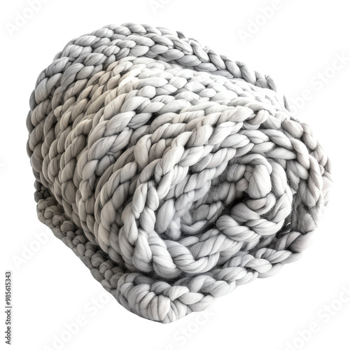 Cozy rolled chunky knit blanket in light gray, perfect for adding warmth and style to any living space. photo