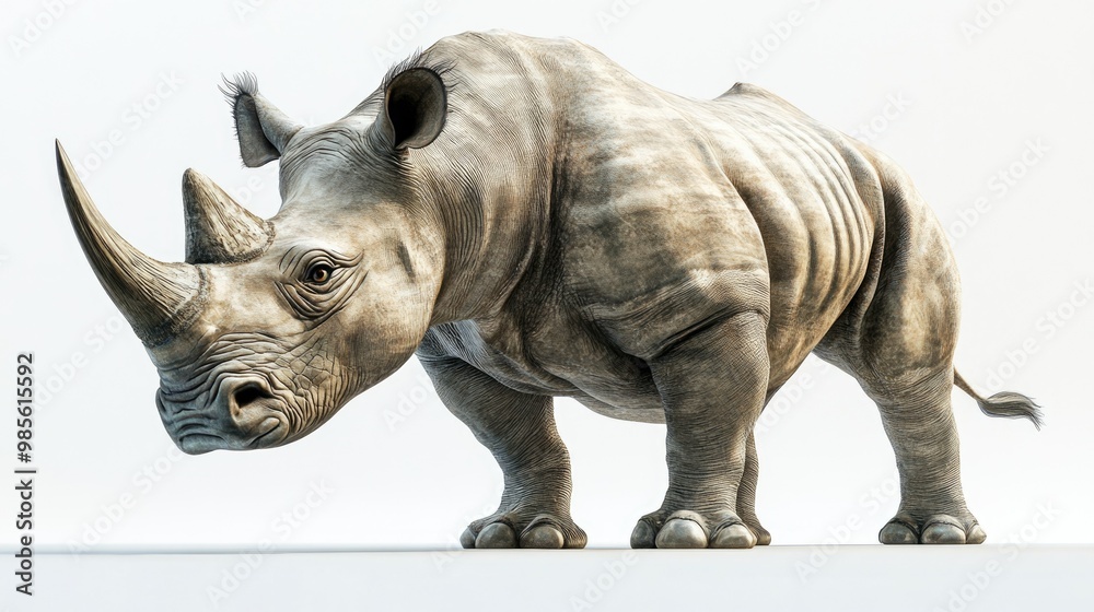 Obraz premium A cartoon rhino with a big horn and a smile on its face