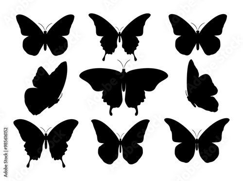 Butterfly Silhouette Shapes Collection Vector