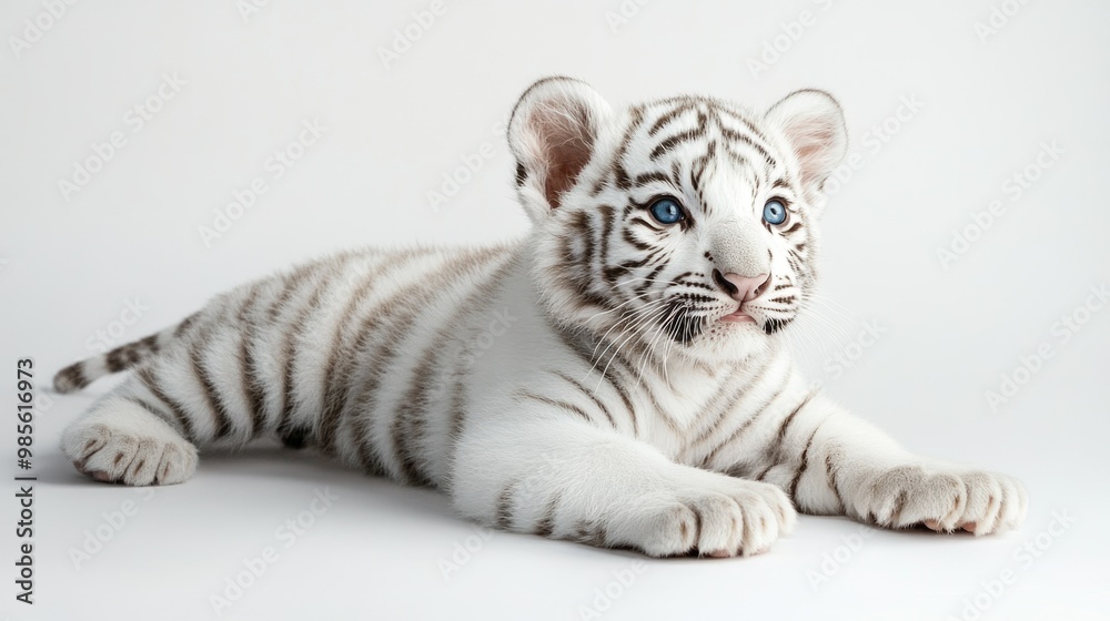 Fototapeta premium A baby tiger laying on its back with its paws on its stomach