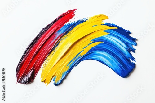 Wallpaper Mural A vibrant swirl of red, yellow, and blue paint on a white background, showcasing artistic expression. Torontodigital.ca