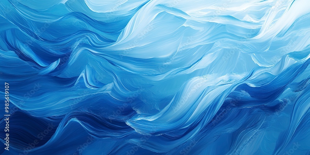 abstract background of blue waves and a water surface. Blue brush gradient texture. 