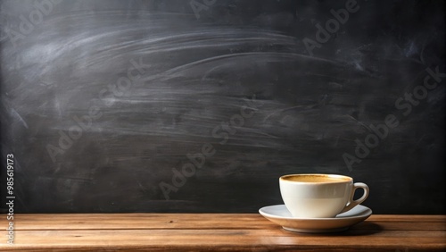 Cup of coffee with Easter message on blackboard