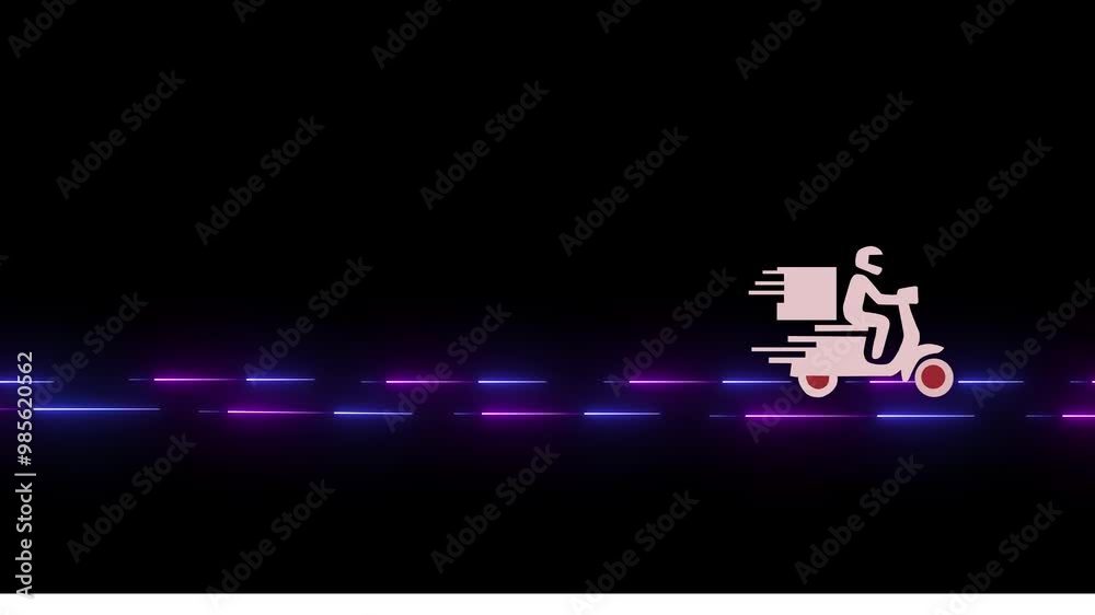 courier in motorcycle delivery service animation on black background. Alpha Video courier in motorcycle delivery service animation on black background. Alpha Video