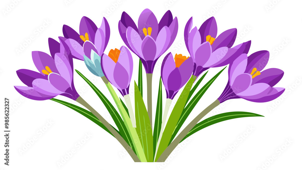 crocuses isolated on white, Illustration of Crocus Flower, Vibrant Crocus Vector Illustration - Delicate Purple Petals with a Bright Yellow Center, Perfect for Early Spring Garden Themes crocuses isolated on white, Illustration of Crocus Flower, Vibrant Crocus Vector Illustration - Delicate Purple Petals with a Bright Yellow Center, Perfect for Early Spring Garden Themes