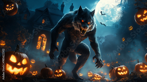 Werewolf in a Spooky Halloween Night