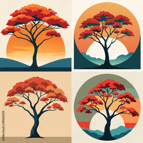 Delonix regia tree illustration
