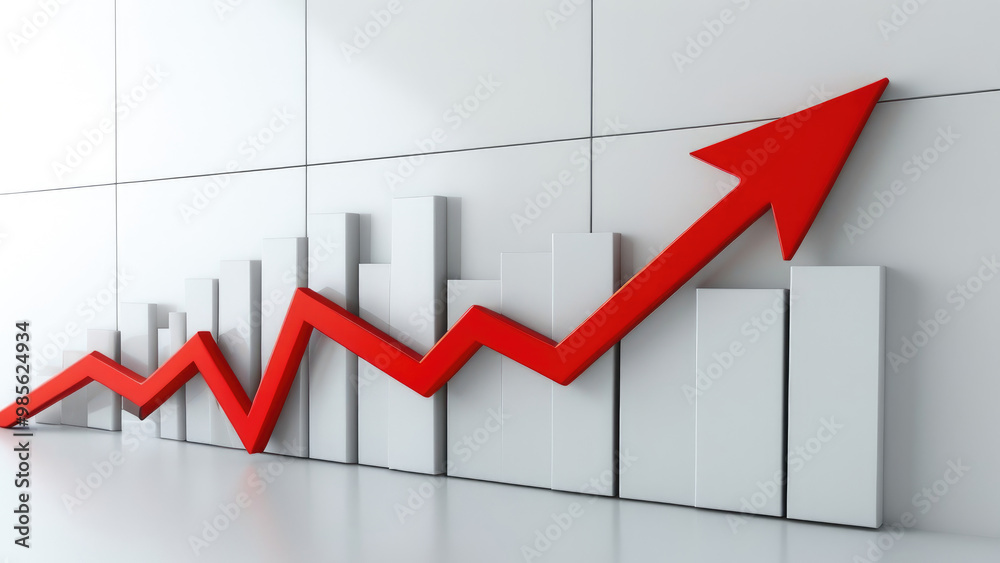 3D Red Decline Chart: Dynamic Data Visualization Showing a Downward Trend 3D Red Decline Chart: Dynamic Data Visualization Showing a Downward Trend