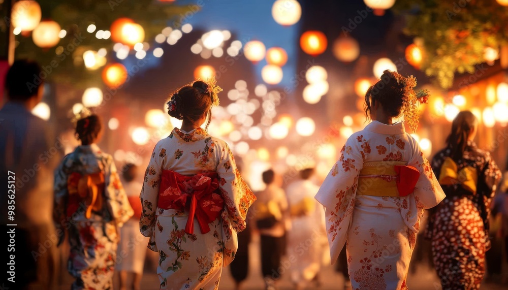Women in Traditional Kimono at Japanese Festival Women in Traditional Kimono at Japanese Festival