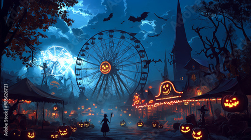 Spooky Halloween Carnival with Ferris Wheel photo