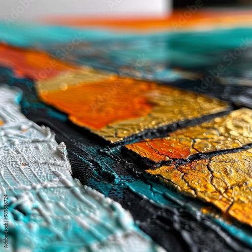 Macro shot of a mixed media artwork, highlighting the creative vigor photo