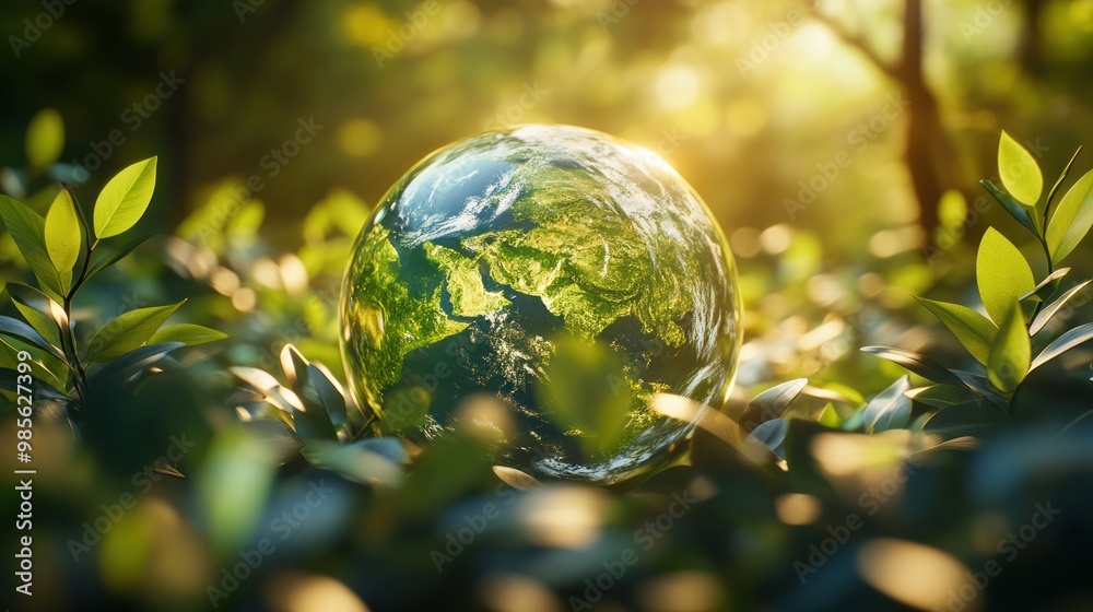 A green globe with leaves surrounding it A green globe with leaves surrounding it