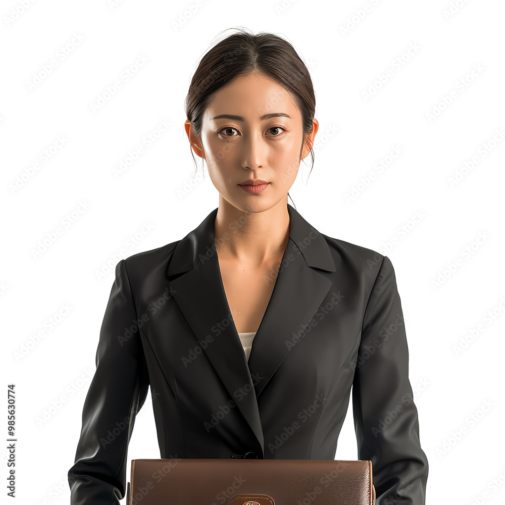 Professional woman in a business suit holding a briefcase, conveying confidence and professionalism in a corporate setting. Professional woman in a business suit holding a briefcase, conveying confidence and professionalism in a corporate setting.