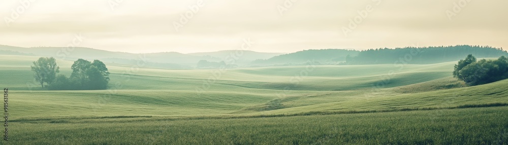 Green Hills with Foggy Forest in the Distance Green Hills with Foggy Forest in the Distance