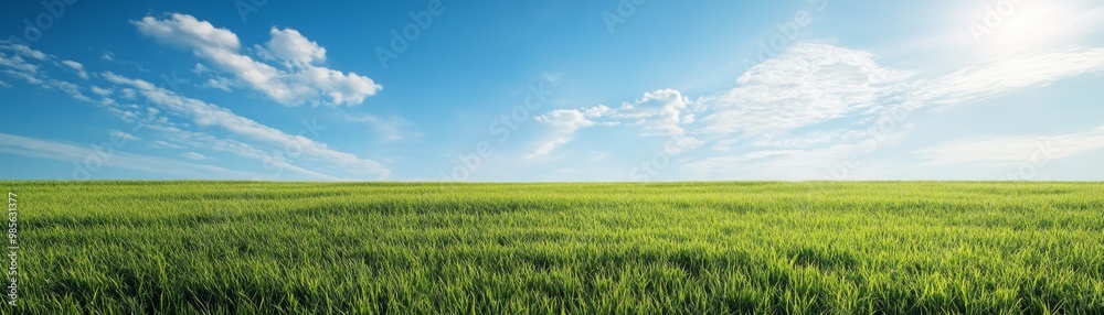 Green Grass Field with Blue Sky and White Clouds Green Grass Field with Blue Sky and White Clouds