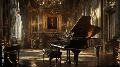 A Grand Piano in a Luxurious Gilded Room photo