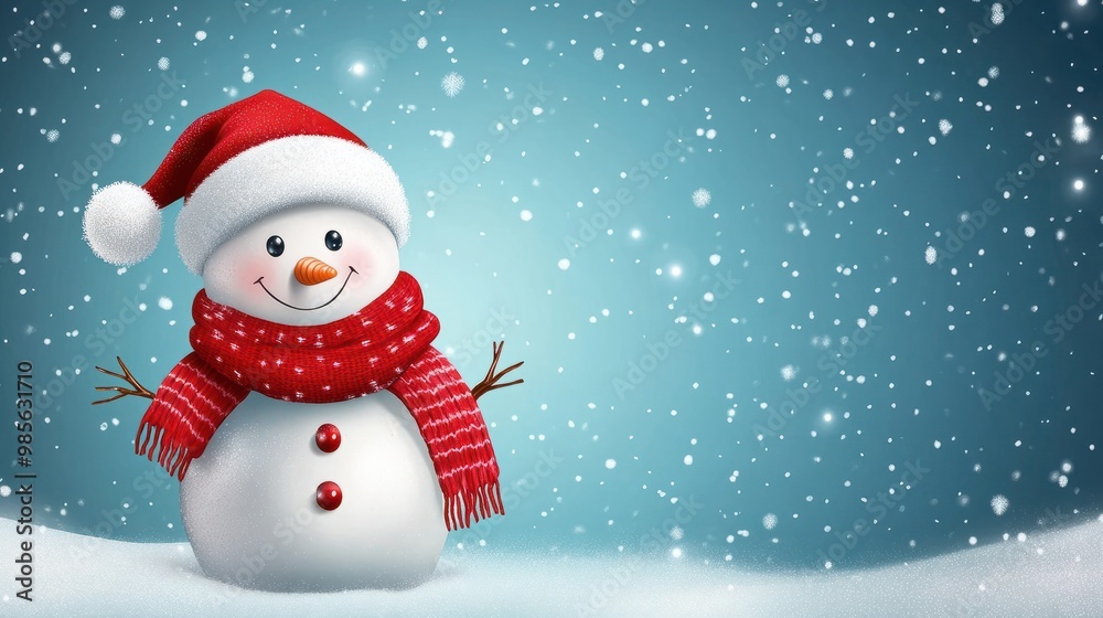 Weihnachtsbanner, Schneemann mit rotem Schal und Mütze auf türkisfarbenen Hintergrund mit Platz für Text transparent background Weihnachtsbanner, Schneemann mit rotem Schal und Mütze auf türkisfarbenen Hintergrund mit Platz für Text transparent background