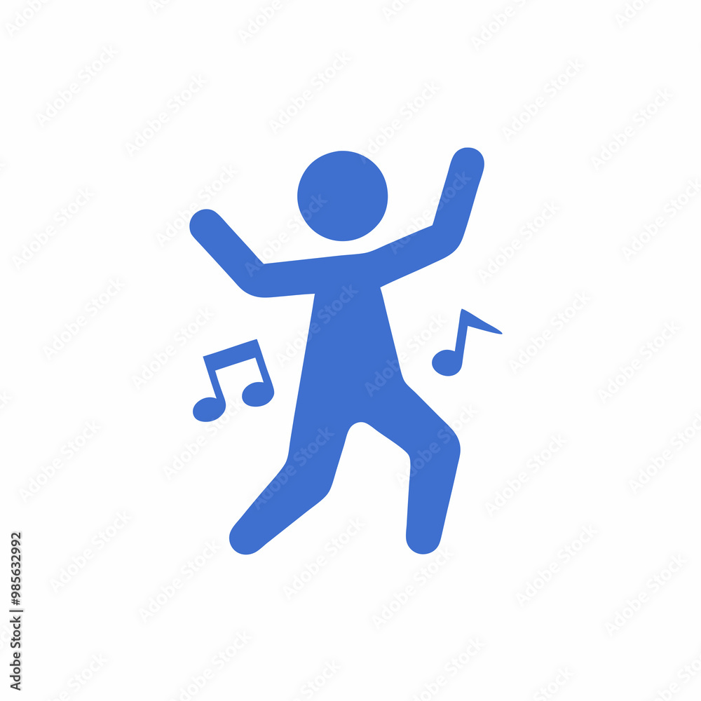 Dancing person illustration in blue color with music notes on white background for design purpose with copy space Dancing person illustration in blue color with music notes on white background for design purpose with copy space