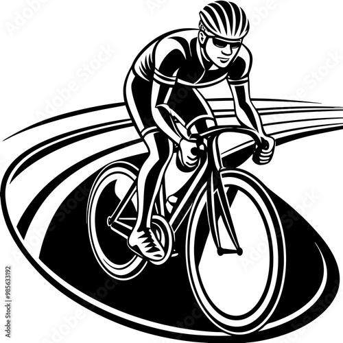 A cyclist on a race bike on the road vector illustration on white background