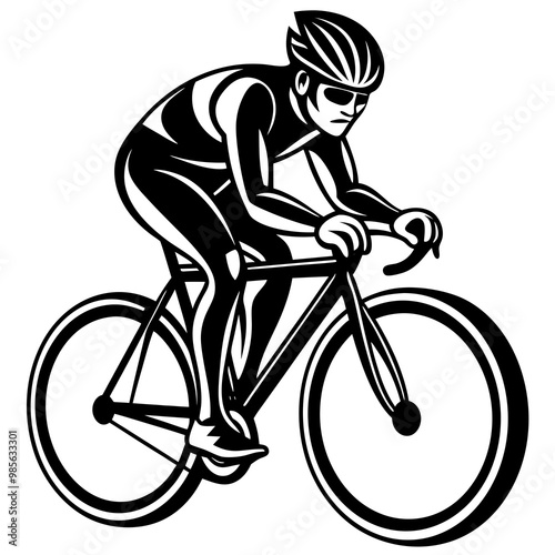 A cyclist on a race bike on the road vector illustration on white background