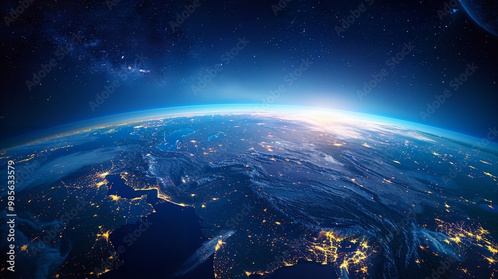 Obraz premium Satellite View of Earth Globe from Space City Lights by Night