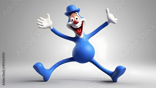 Blue character constantly bends and wiggles, his body flowing in exaggerated, humorous movements. He’s always smiling and looks like he’s having the time of his life as he moves through the scene.