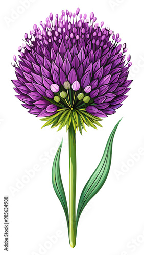 Illustration of Allium Flower, Stunning Allium Flower Vector Illustration - Exquisite Purple Globe with Radiating Petals, Perfect for Landscaping and Decorative Themes