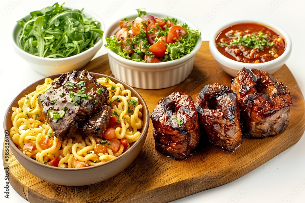 Pasta Dish with Roast Meat and Fresh Salad Pasta Dish with Roast Meat and Fresh Salad