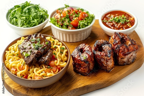 Pasta Dish with Roast Meat and Fresh Salad