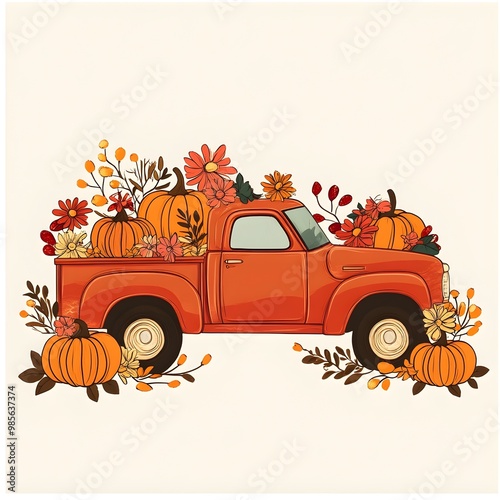 Old vintage vehicles in autumn, featuring a rusty car and a classic truck on a quiet road photo