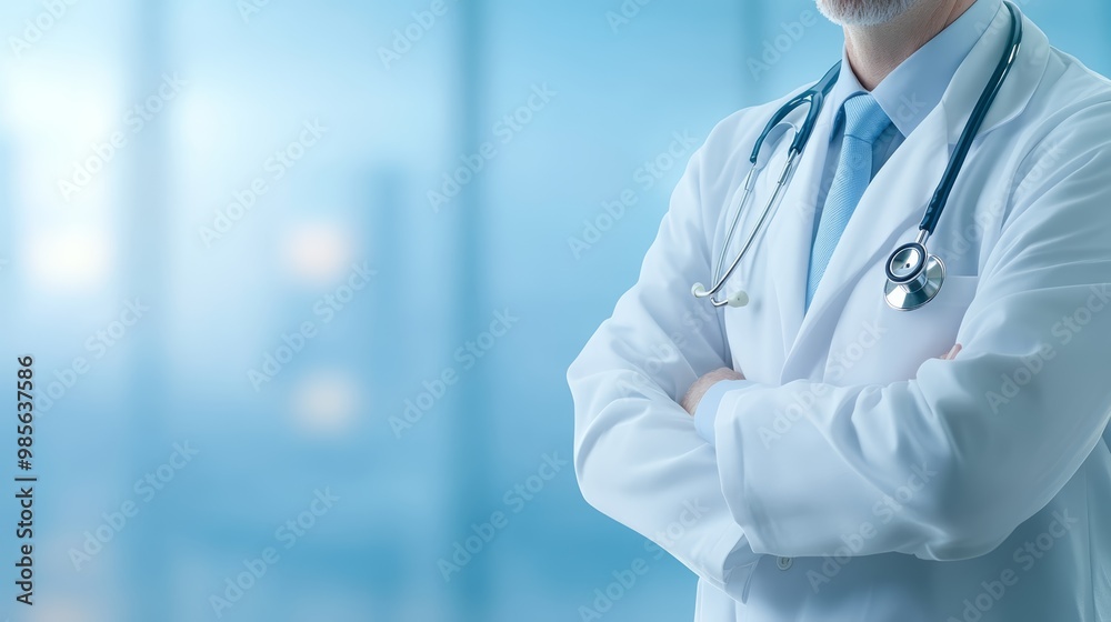 Doctor with Stethoscope Standing in Blue Background Doctor with Stethoscope Standing in Blue Background