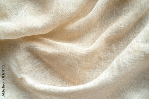 Natural beige organic cotton fabric, rustic and ecofriendly, soft and durable, on solid white background, single object., photo