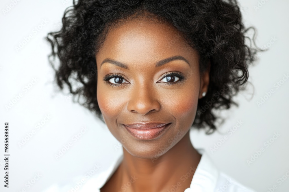 Close up portrait of attractive middle age african american woman smiling against white background Close up portrait of attractive middle age african american woman smiling against white background