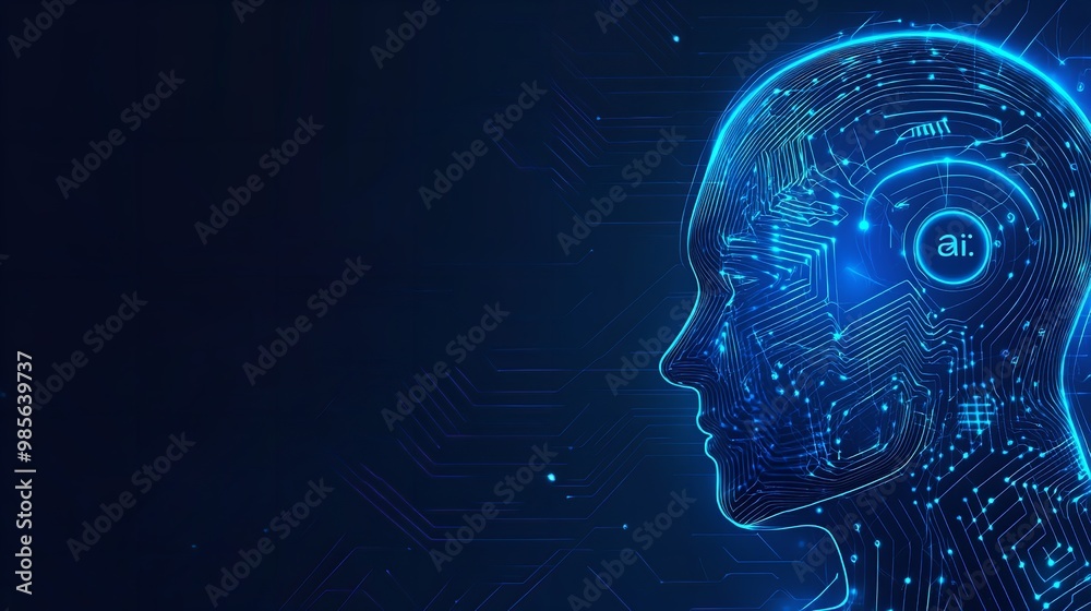 A digital illustration of a human head with a glowing brain, surrounded by technological circuits and data symbols, symbolizing artificial intelligence and technology. A digital illustration of a human head with a glowing brain, surrounded by technological circuits and data symbols, symbolizing artificial intelligence and technology.