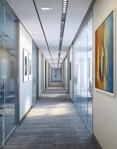 Modern Office Hallway with Artwork