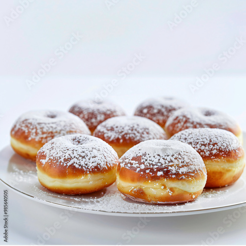 Tasty donuts for hanukkah celebration on white background photo