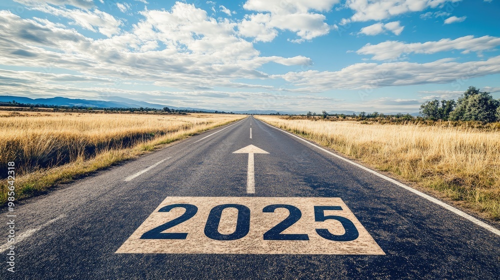 custom made wallpaper toronto digitalA road to the horizon with "2025" written at the base and an arrow leading forward, representing optimism, success, and future goals